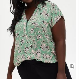 Torrid Floral Georgette Dolman Sleeve Blouse Green Pink Challis 6 6X Cottagcore